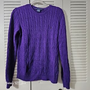 Ralph Lauren Sport Cotton Cable Knit Sweater - Purple XL